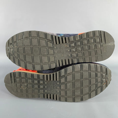 VALENTINO Size 9 Black Blue Red Color Block Leather Rubber Sole Sneakers