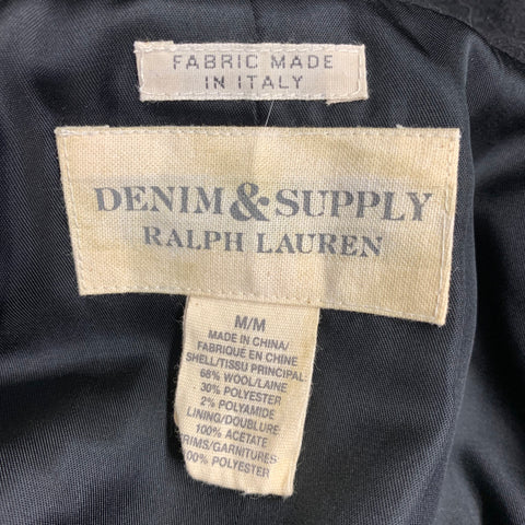 RALPH LAUREN Taille M Manteau croisé en laine mélangée marine et or avec applique