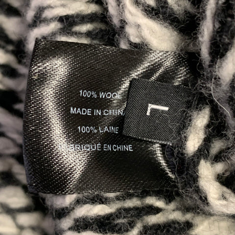 PROENZA SCHOULER Size L Black White Wool Geometric Knit V-Neck Tie Coat