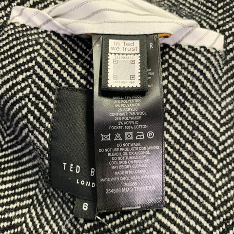TED BAKER Size XXL MMO Travers Black White Herringbone Wool Blend Coat