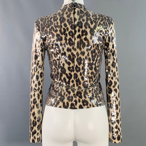 A.L.C. Taille XS Beige Marron Mélange de polyester Robe-haut léopard à sequins col montant