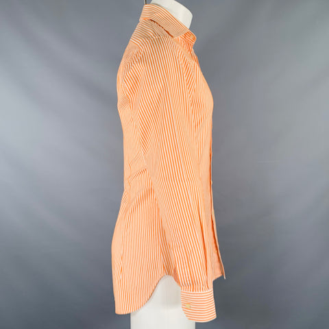 ETRO Size S Orange White Cotton Button Up Long Sleeve Shirt