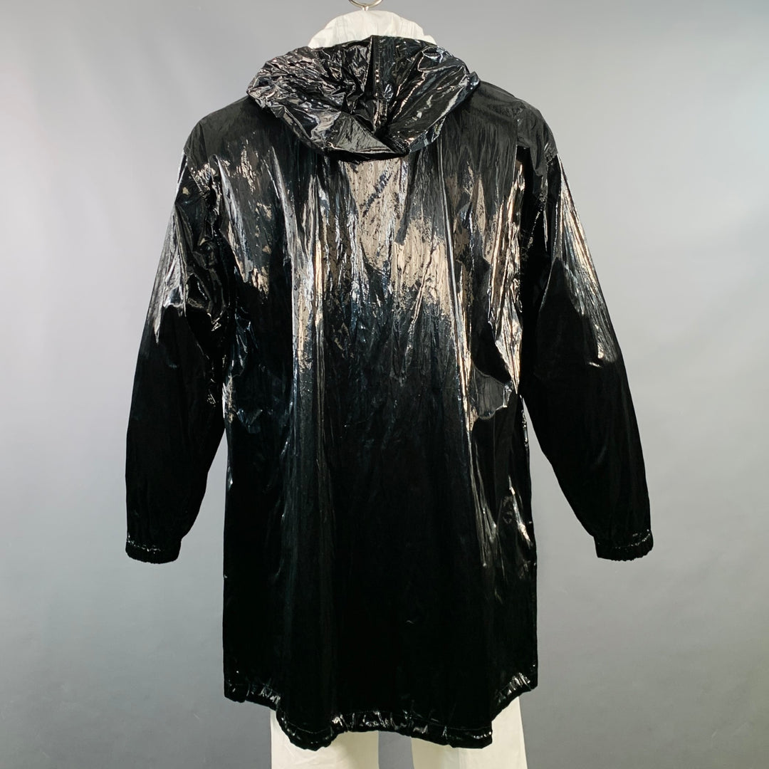 DRIES VAN NOTEN Size L Black White Polyethylene Blend Zip Up  Hooded Coat