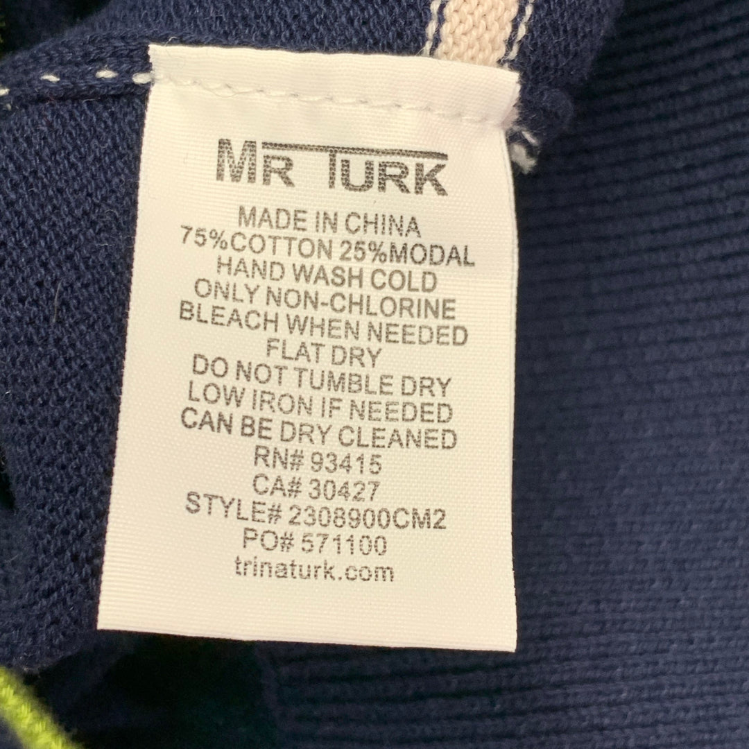 MR TURK Size XL Navy Green White Stripe Cotton Modal Crew Neck Pullover