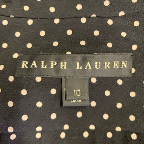 RALPH LAUREN Size 10 Black White Silk Polka Dot Bow Blouse