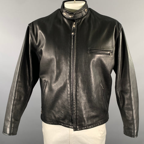 SCHOTT Size 46 Black Leather Moto Racer Jacket