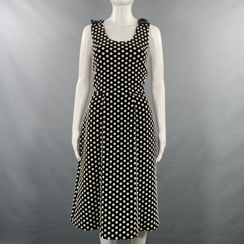 EMPORIO ARMANI Size 6 Black White Cotton Blend Polka Dot A-Line Dress