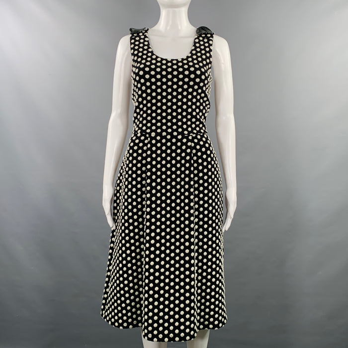 EMPORIO ARMANI Size 6 Black White Cotton Blend Polka Dot A-Line Dress