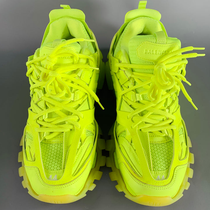 BALENCIAGA Size 11 Track 3 Green Neon Leather Nylon Lace-Up Sneakers
