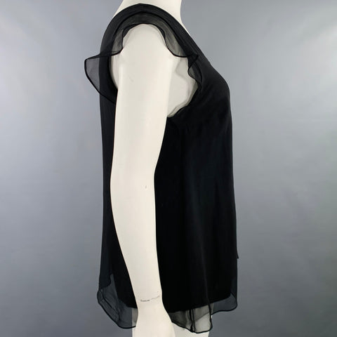 BRUNELLO CUCINELLI Size XL Black Silver Silk Monili Double Layer Dress Top