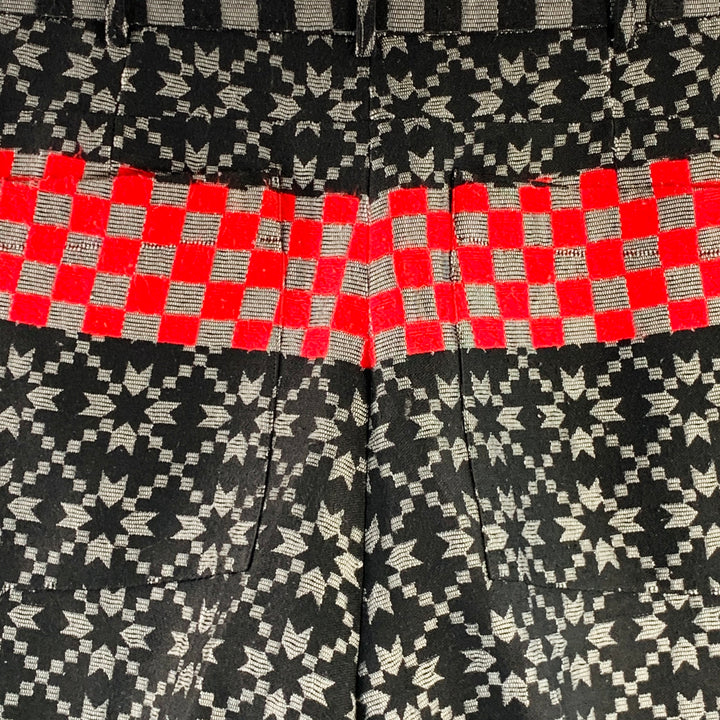 HAIDER ACKERMANN Size 32 Black Grey Red Jacquard Acrylic Blend Casual Pants