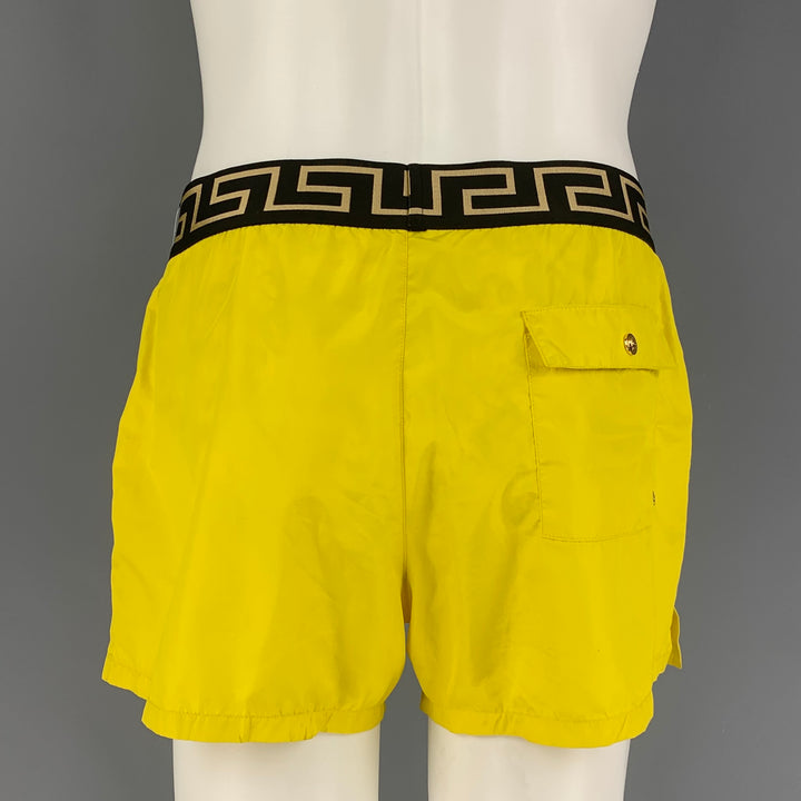 VERSACE Size M Yellow Black Gold Nylon Elastic Waistband Swim Trunks