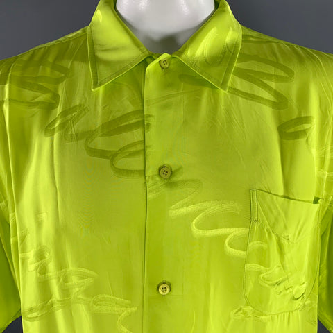 BALENCIAGA Size M Green Monogram Viscose Button Up Short Sleeve Shirt