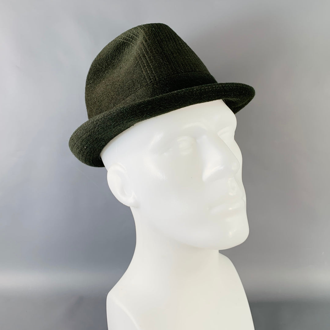 VANZINA PAVIA Size 7 1/8 Green Felt Feather Trilby Fedora