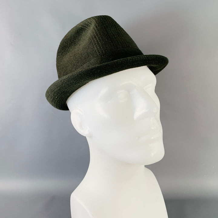 VANZINA PAVIA Size 7 1/8 Green Felt Feather Trilby Fedora