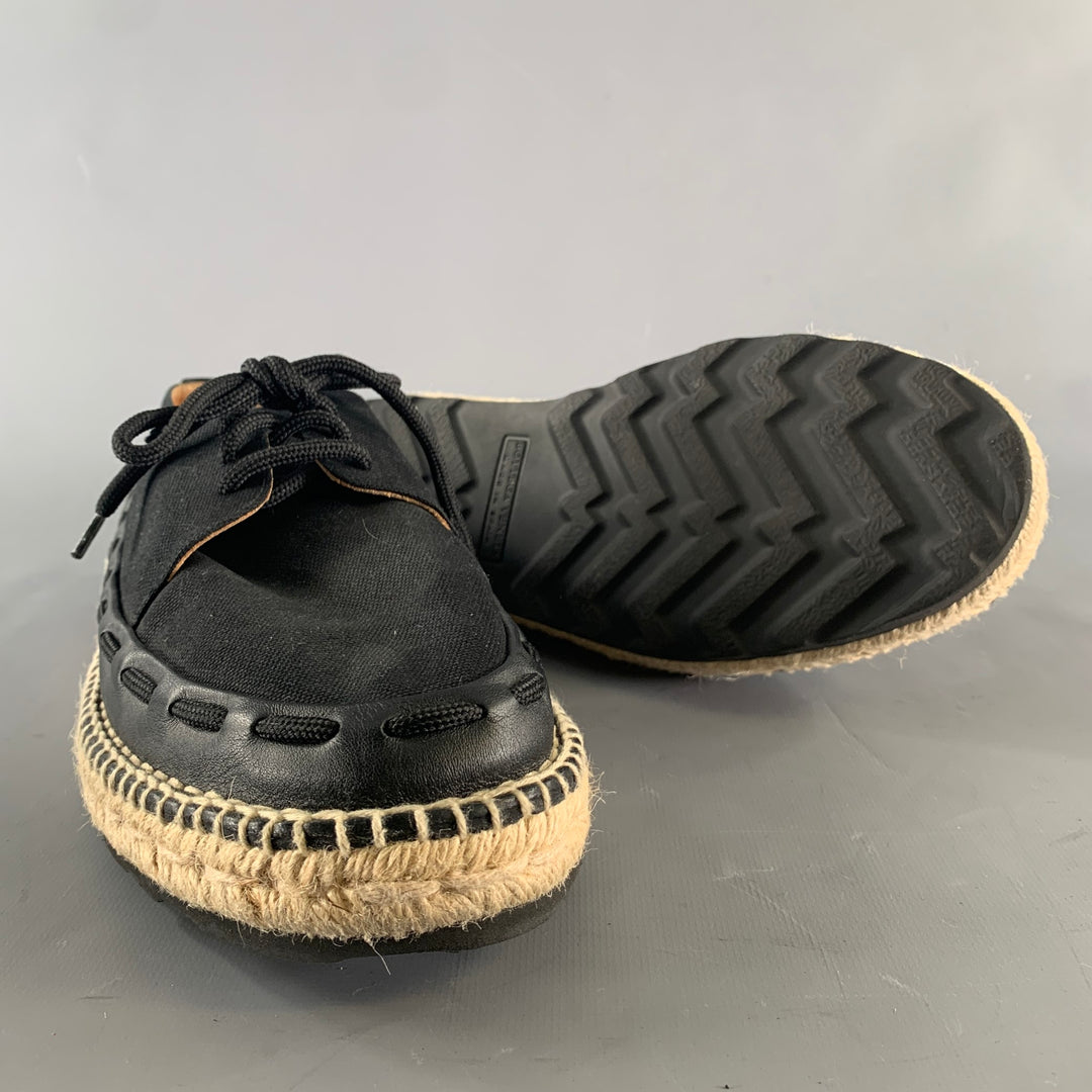 BOTTEGA VENETA Size 8 Black Canvas Moccasin Lace Up Shoes