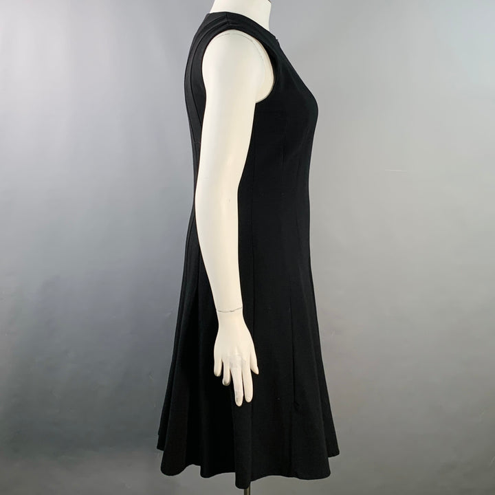 AKRIS Size 10 Black Wool Blend Zip Up Knee Length Sleeveless Tulip Dress