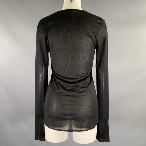 SAINT LAURENT Size M Black Viscose V-Neck Blouse