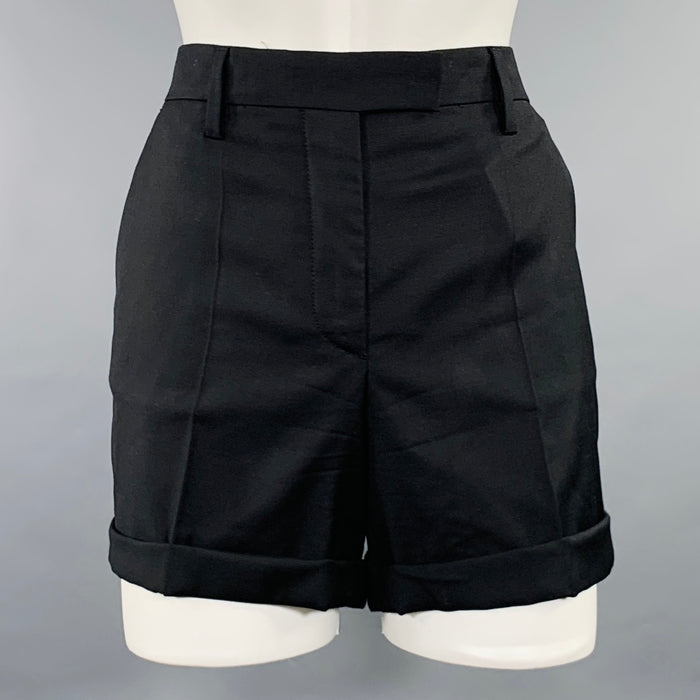 PRADA Size 2 Black Wool Cuffed Shorts