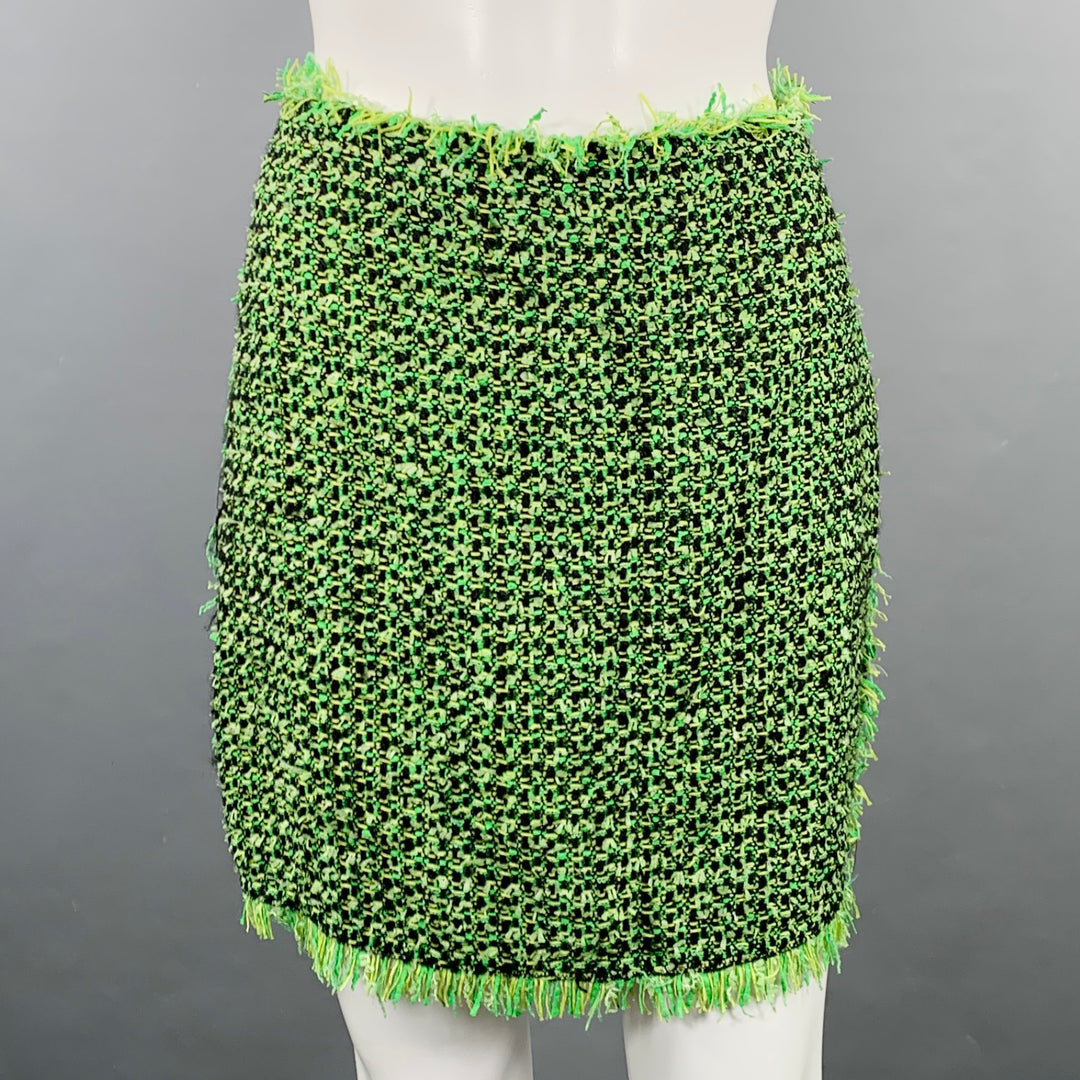 LANVIN 2012 Size 4 Green Black Cotton Blend Boucle Short Sleeve Skirt Set