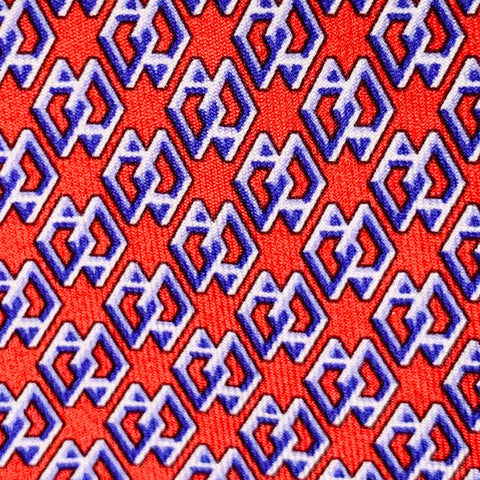 HERMES H Cube Red Blue Monogram Silk Tie