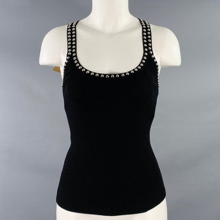 MICHAEL KORS COLLECTION Size S Black Silver Viscose Blend Rib Knit Studded Tank Casual Top