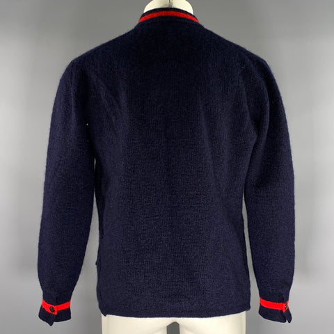 BRIONI Size M Navy Red Knitted Cashmere alpaca Buttoned Jacket
