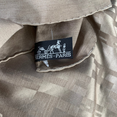 HERMES Beige Gold Logo Silk / Wool Scarves