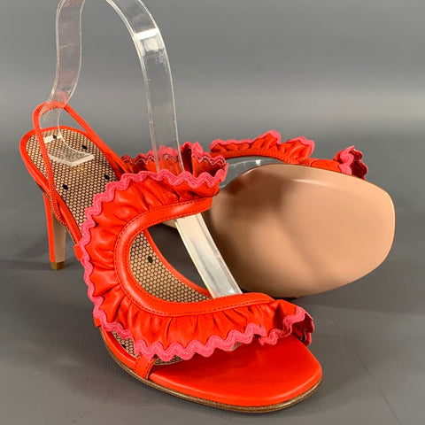 RED VALENTINO Size 7 Orange Pink Ruffled Strappy Sandals