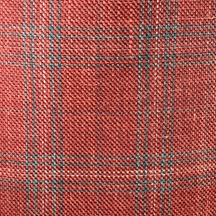 O'CONNELL'S Size 42 Long Blue & Raspberry Plaid Wool Linen Silk Sport Coat