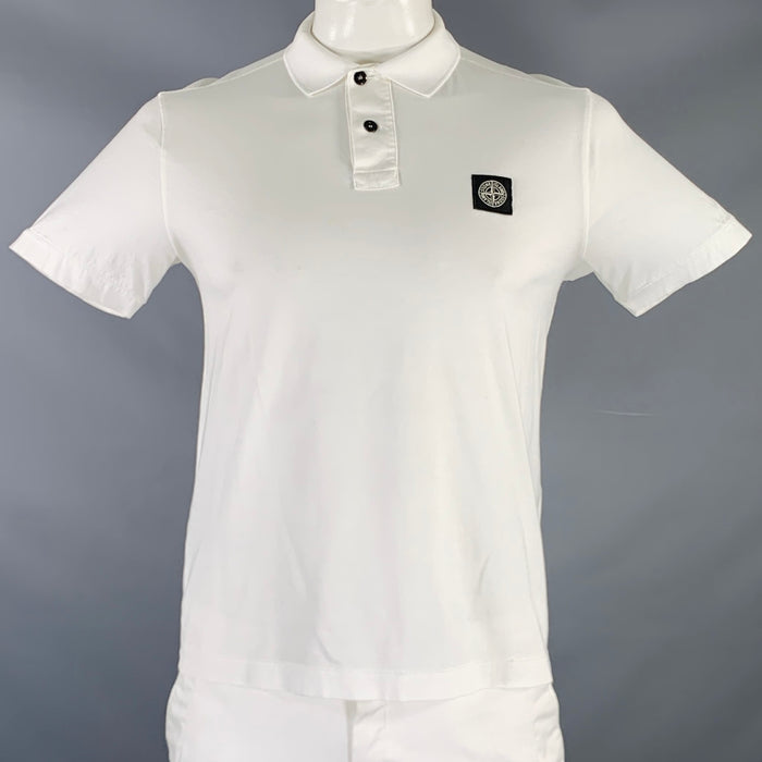 STONE ISLAND Size L White Cotton Half Placket Polo