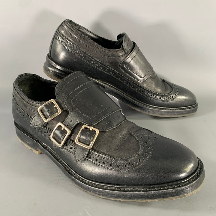 ALEXANDER MCQUEEN Size 9 Black Leather Monk Strap Loafers