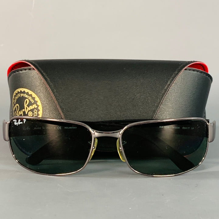 RAY-BAN Silver Black Metal Rectangular Polarized Sunglasses
