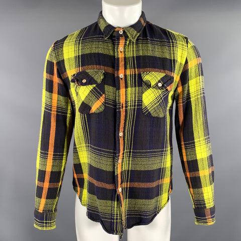 LEVI'S VINTAGE Size M Black Yellow & Orange Plaid Cotton Long Sleeve Shirt