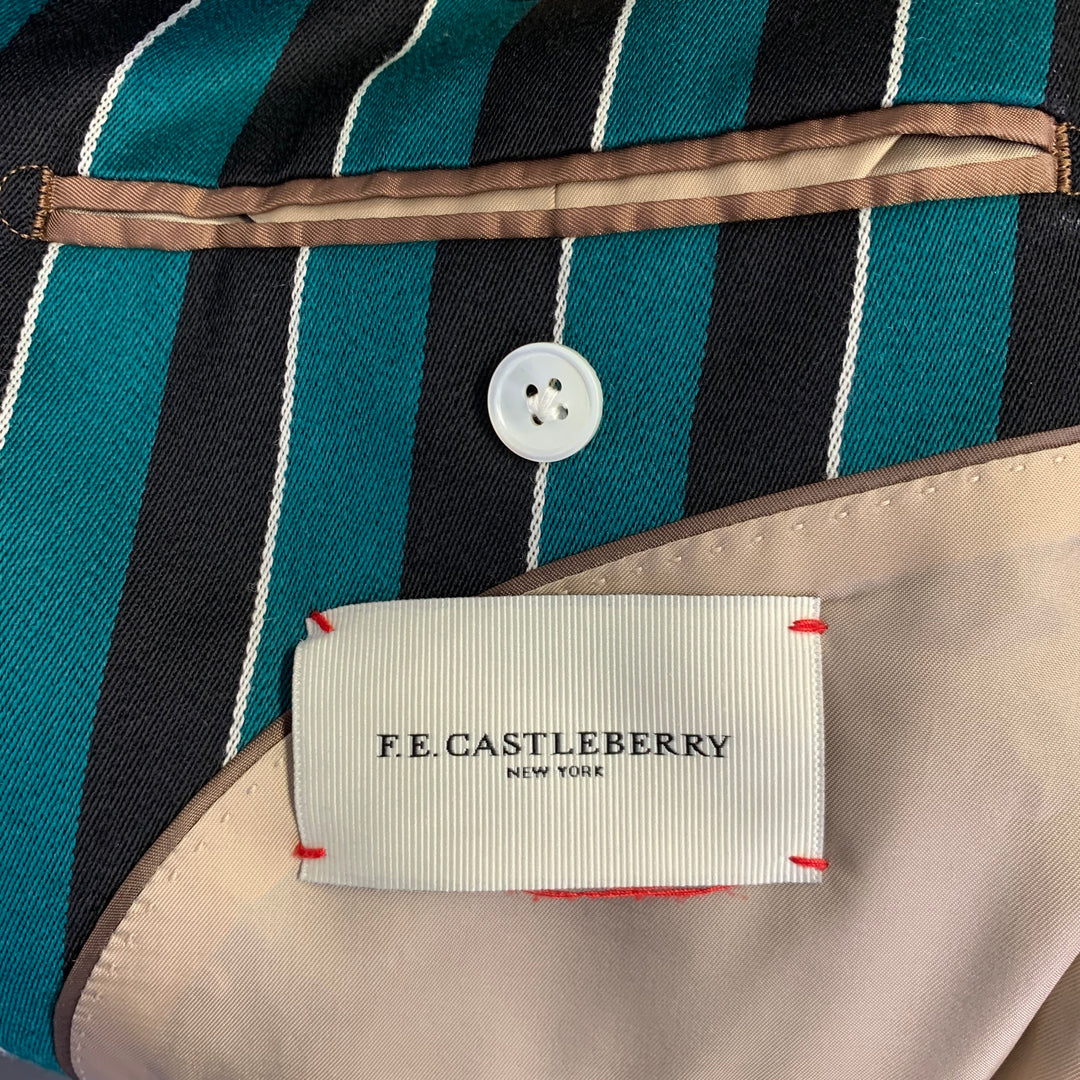 F.E. CASTLEBERRY Size 38 Green Navy Stripe Wool Blend Sport Coat