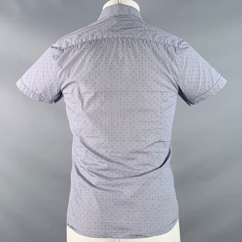 TED BAKER Taille XS Bwenno Bleu Marine Pois Blancs Coton Mélangé Une Poche Chemise Manches Courtes