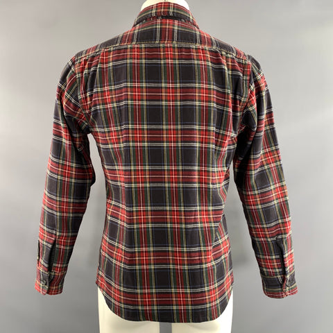 RELWEN Size M Red Blue multi Plaid Cotton Pointed Collar Long Sleeve Shirt
