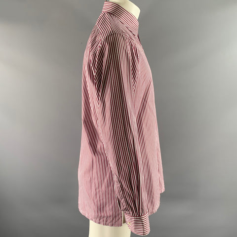 CHARVET Size L Burgundy White Stripe Cotton Pointed Collar Long Sleeve Shirt