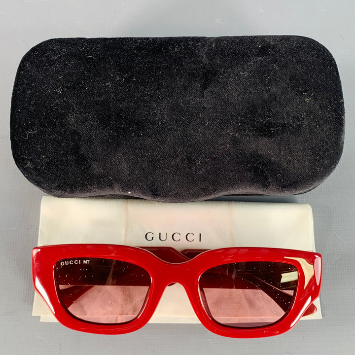 GUCCI Red Gold Acetate Cat Eye Sunglasses