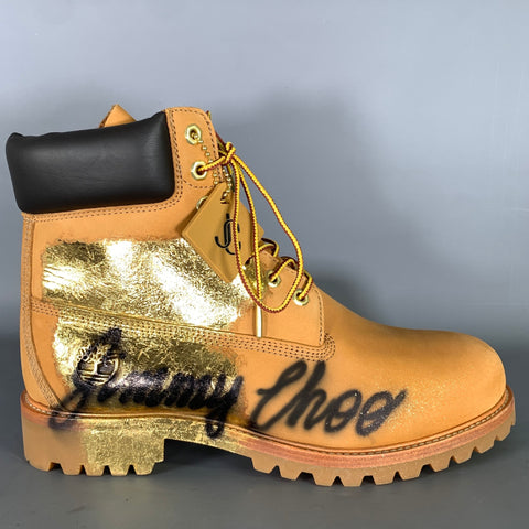 JIMMY CHOO Size 10 Tan Gold Metallic Leather Lace Up Boots