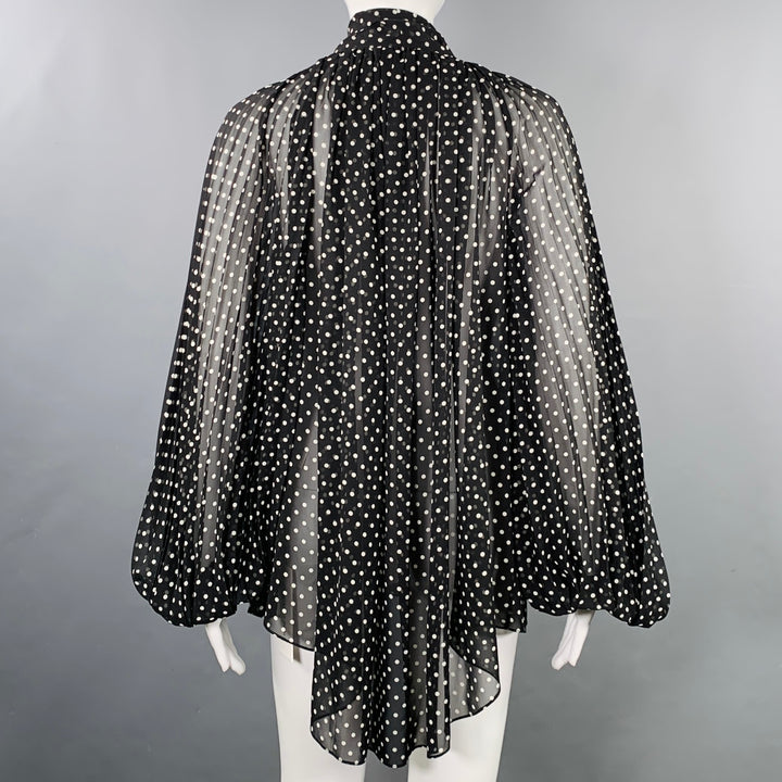 PRABAL GURUNG Size 2 Black White Polyester Polka Dot Bow Blouse