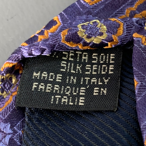 CANALI Navy Orange Abstract Floral Silk Tie