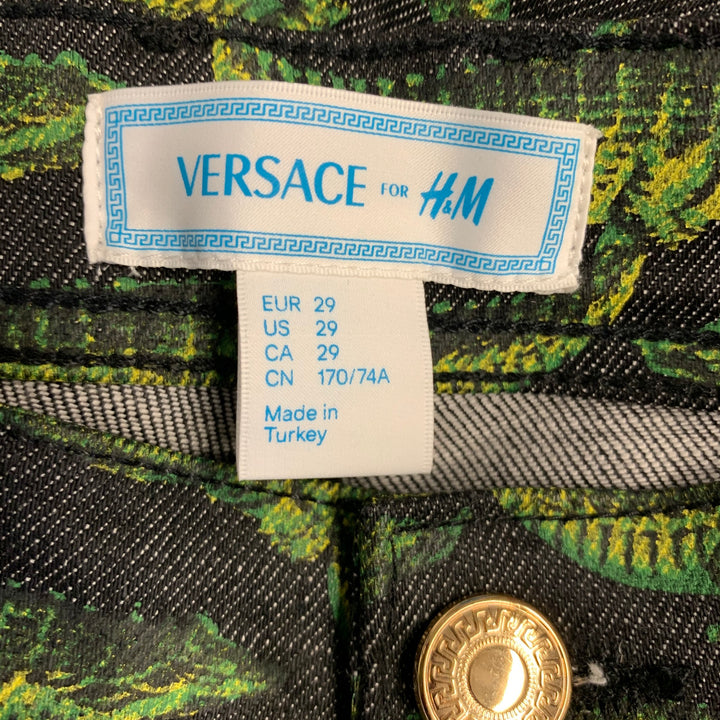 VERSACE x H&M FW11 Size 29 Black Green Alligator Cotton Blend Casual Pants