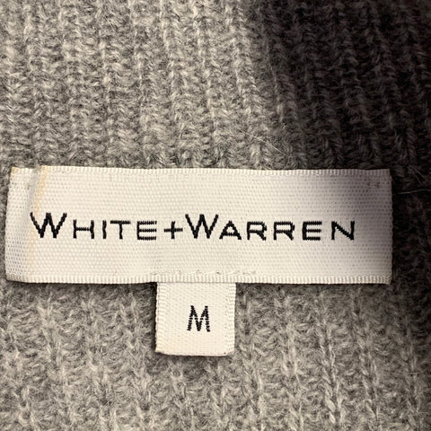 WHITE+WARREN Size M Grey Cashmere Mock Neck Rib Knit Pullover