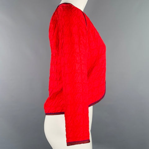 GEOFFREY BEENE Size 4 Red Stripe Wrinkled Casual Top