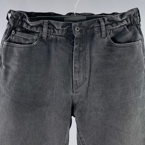 OFF-WHITE Size 31 Black Washed Cotton Elastic Waistband Jeans