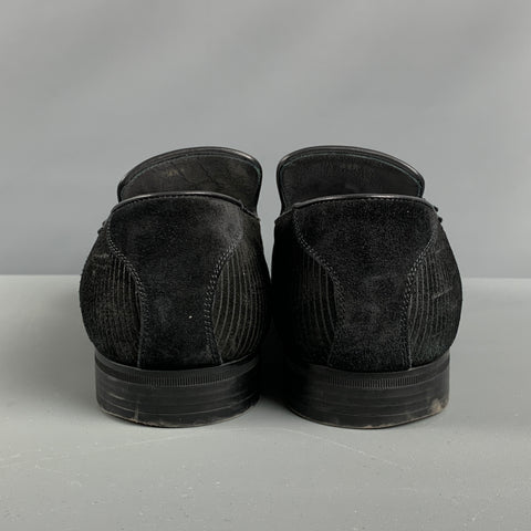 JIMMY CHOO Size 10.5 Black Stripe Suede Tassels Loafers