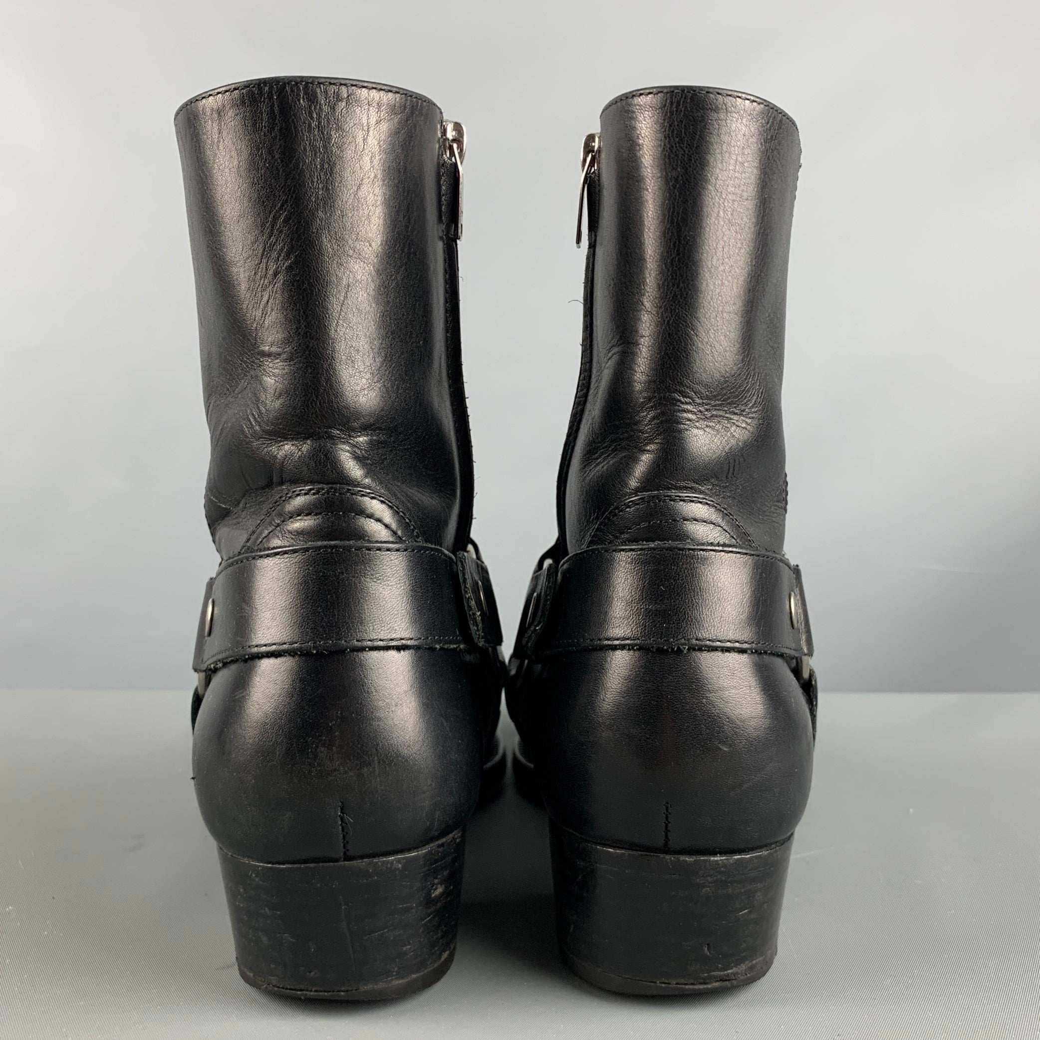 SAINT LAURENT Size 9 Black Leather Harness Boots – Sui