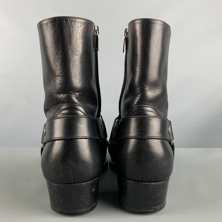SAINT LAURENT Size 9 Black Leather Harness Boots