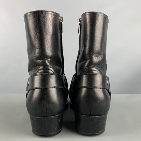 SAINT LAURENT Size 9 Black Leather Harness Boots